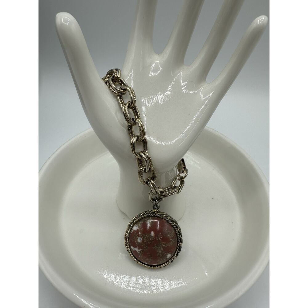 ✨ Vintage Heraldic Red Cabochon Double Link Charm Bracelet ✨